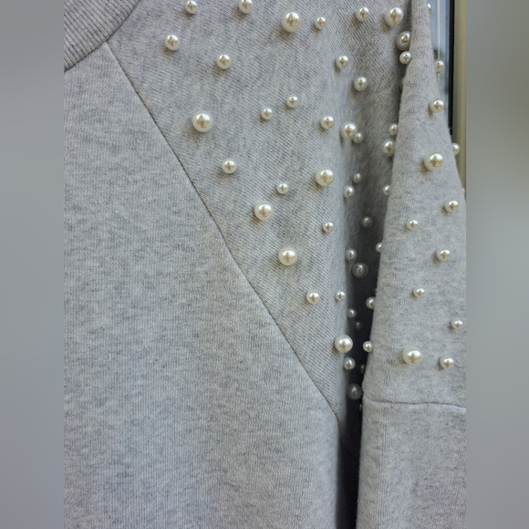 Express Pearl Embellished Gray Sweatshirt Dress Size Meduim - Picture 5 of 10